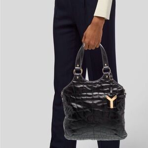 Yves Saint Laurent Rive Gauche Embossed Leather Shoulder Bag